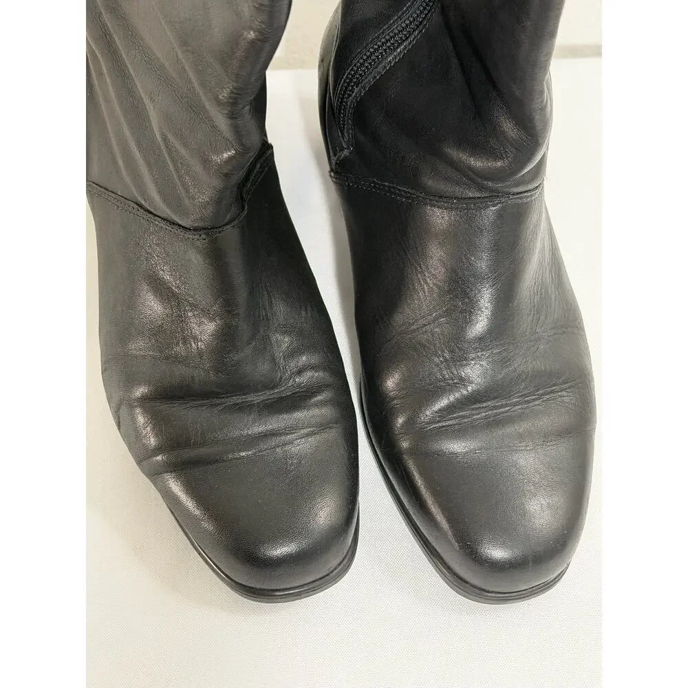 Vintage 90's Re'gence Canada Tall Winter Leather Boots Black Cozy Lined